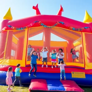 Families enjoying the World's Largest Bounce House