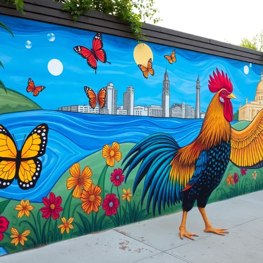 Mural titled 'Agua y Comunidad' located at the Pearl in San Antonio.