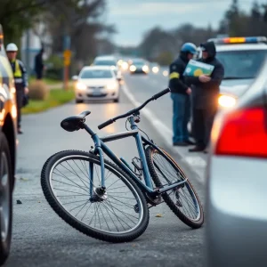 Scene of a bicycle accident with police and onlookers in San Antonio