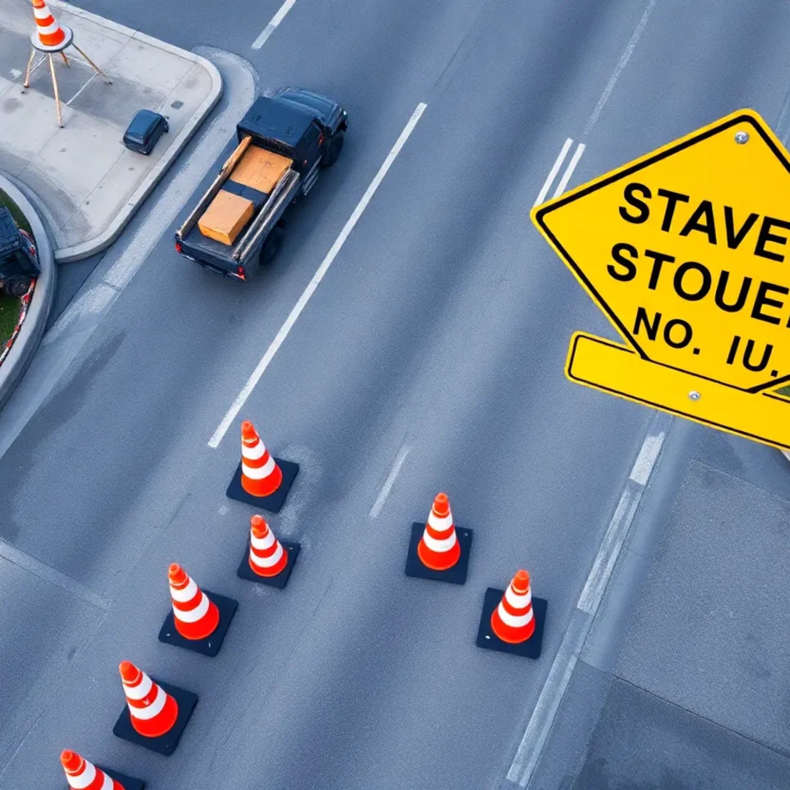 Construction site of Cibolo bridge with traffic signs