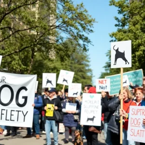 Community members rallying for dog safety legislation