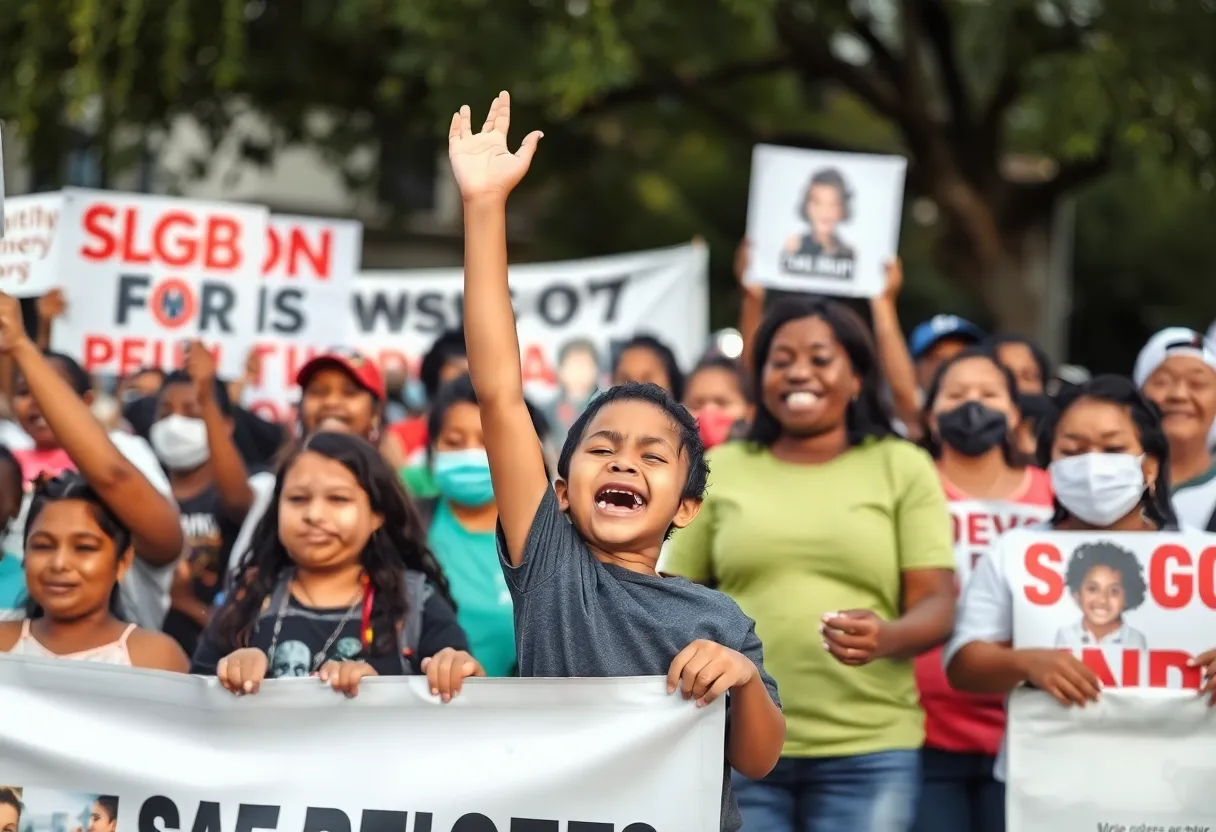 San Antonio community gathering celebrating the safe return of a missing girl