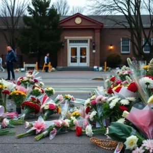 Memorial tribute at a school for a shooting victim