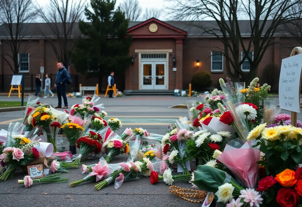 Memorial tribute at a school for a shooting victim