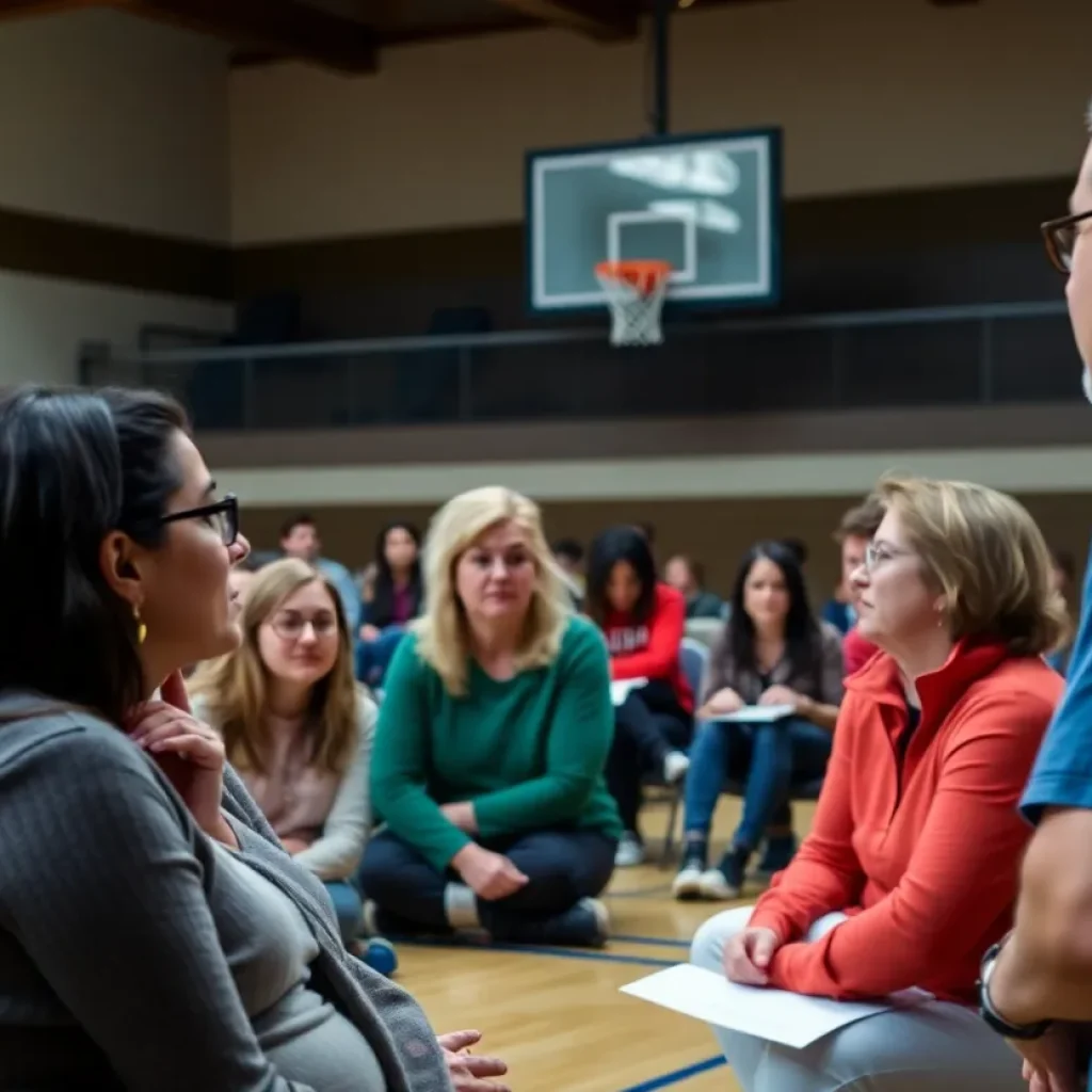 Community members discussing school safety concerns