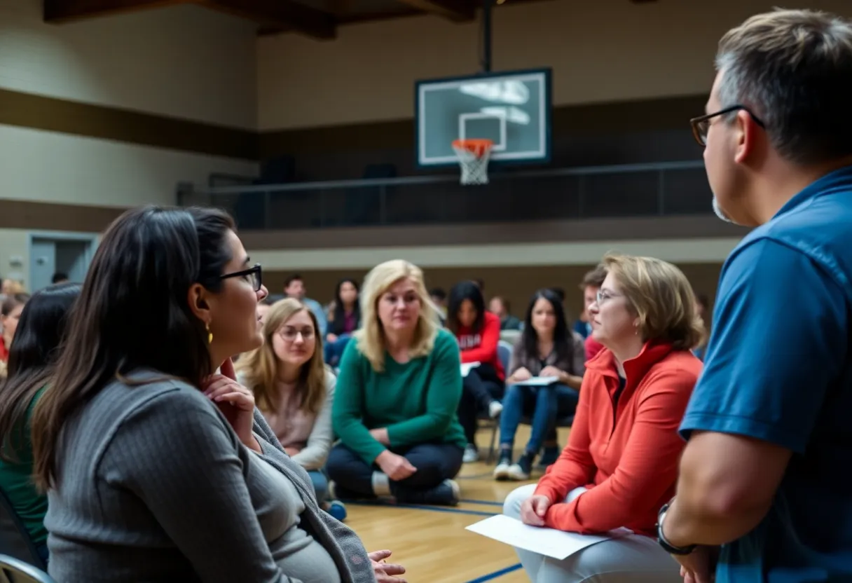 Community members discussing school safety concerns