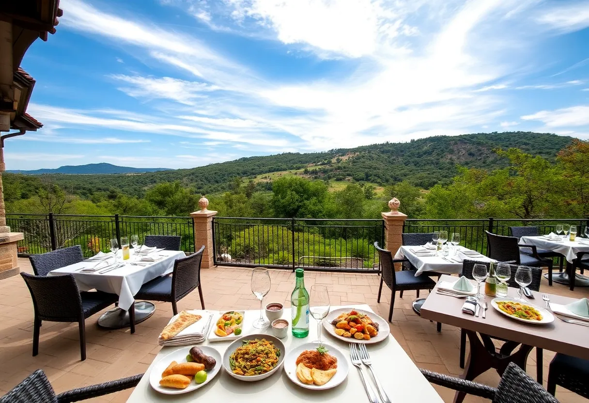 Outdoor dining experience at JW Marriott Hill Country Resort showcasing various cuisines.