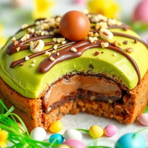 Dubai Chocolate Concha with green and brown shell