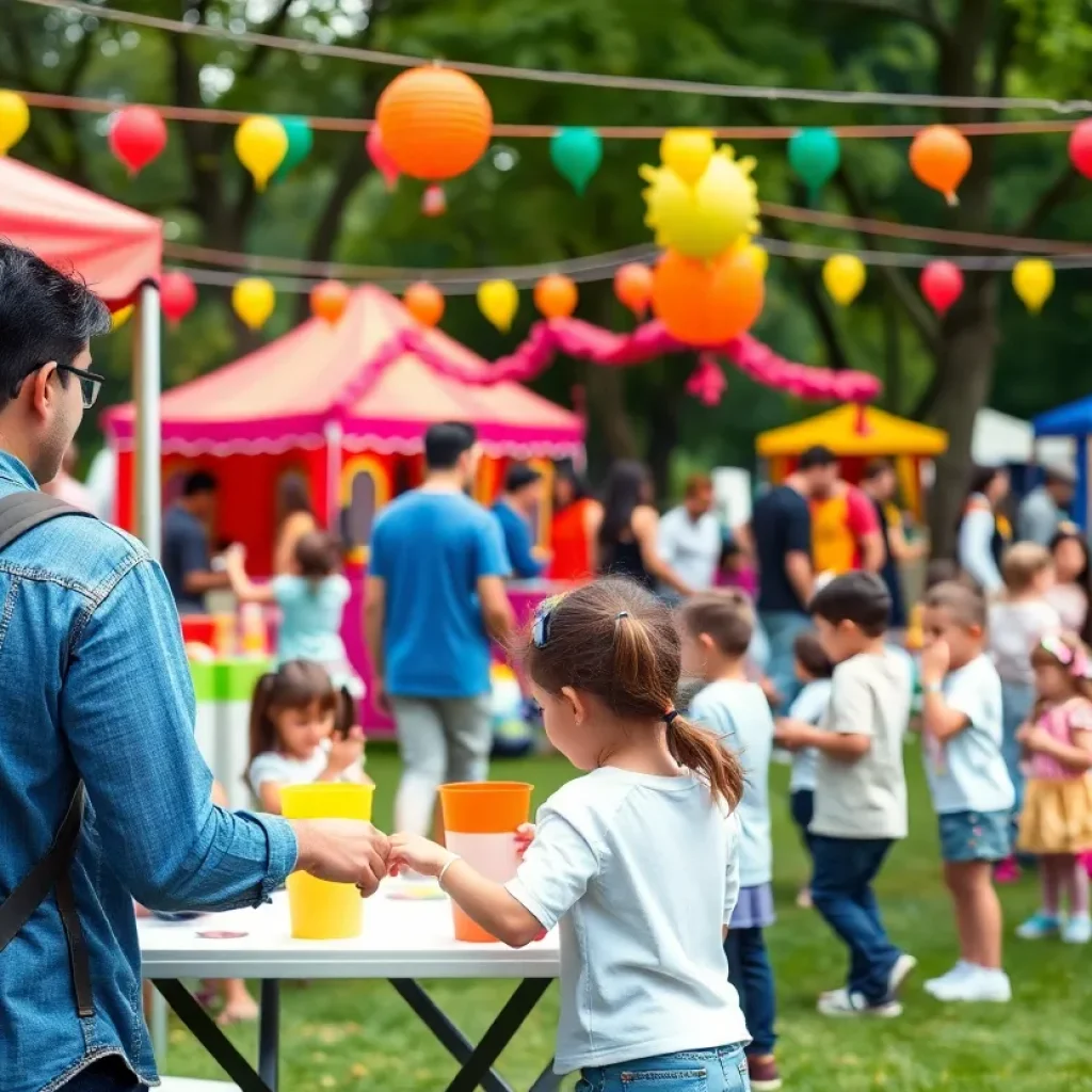 Families enjoying various activities at a San Antonio festival