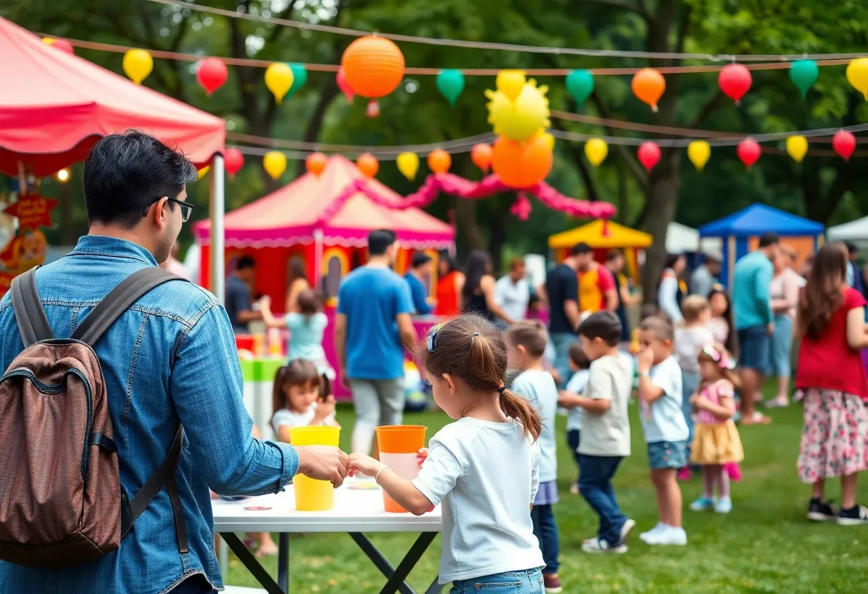 Families enjoying various activities at a San Antonio festival