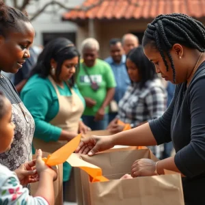 Community members participating in a Goodwill event in San Antonio.