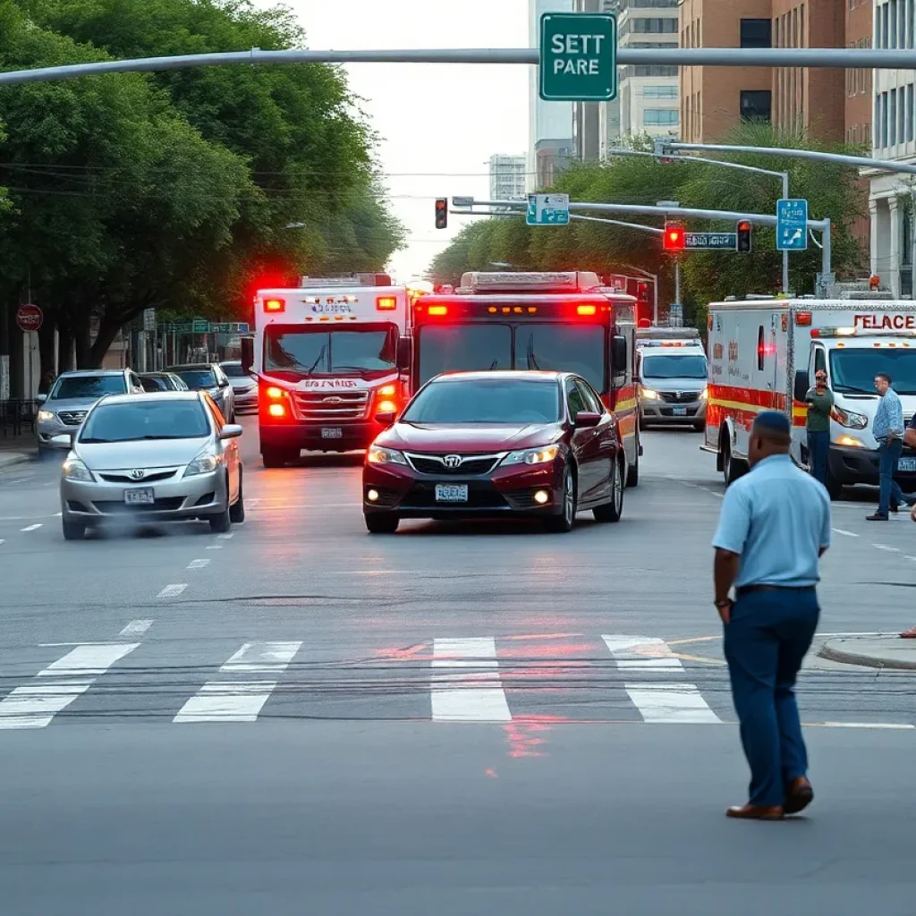 Emergency vehicles at the scene of a hit-and-run collision in San Antonio