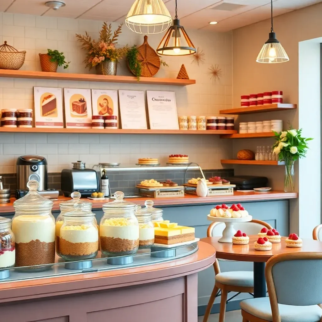 Display of Laika Cheesecake jars and desserts