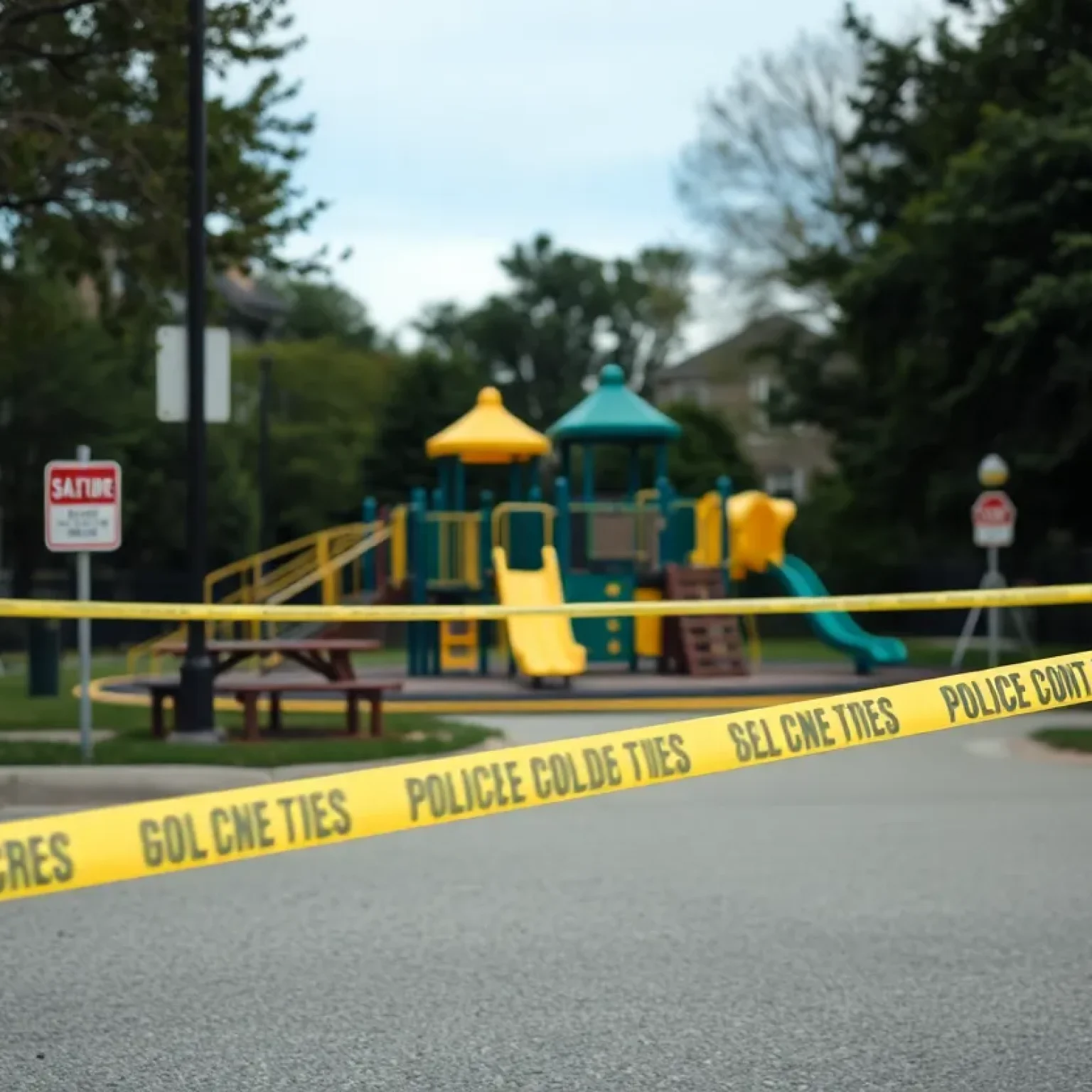 Police at a playground investigating a shooting incident