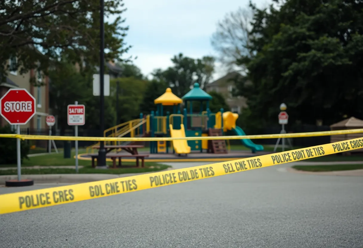 Police at a playground investigating a shooting incident