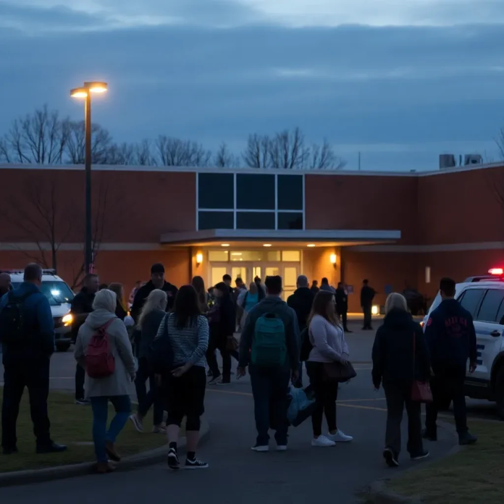 Police presence outside Roosevelt High School after a tragic shooting incident.