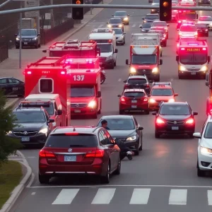 Emergency vehicles at the scene of a tragic accident in San Antonio