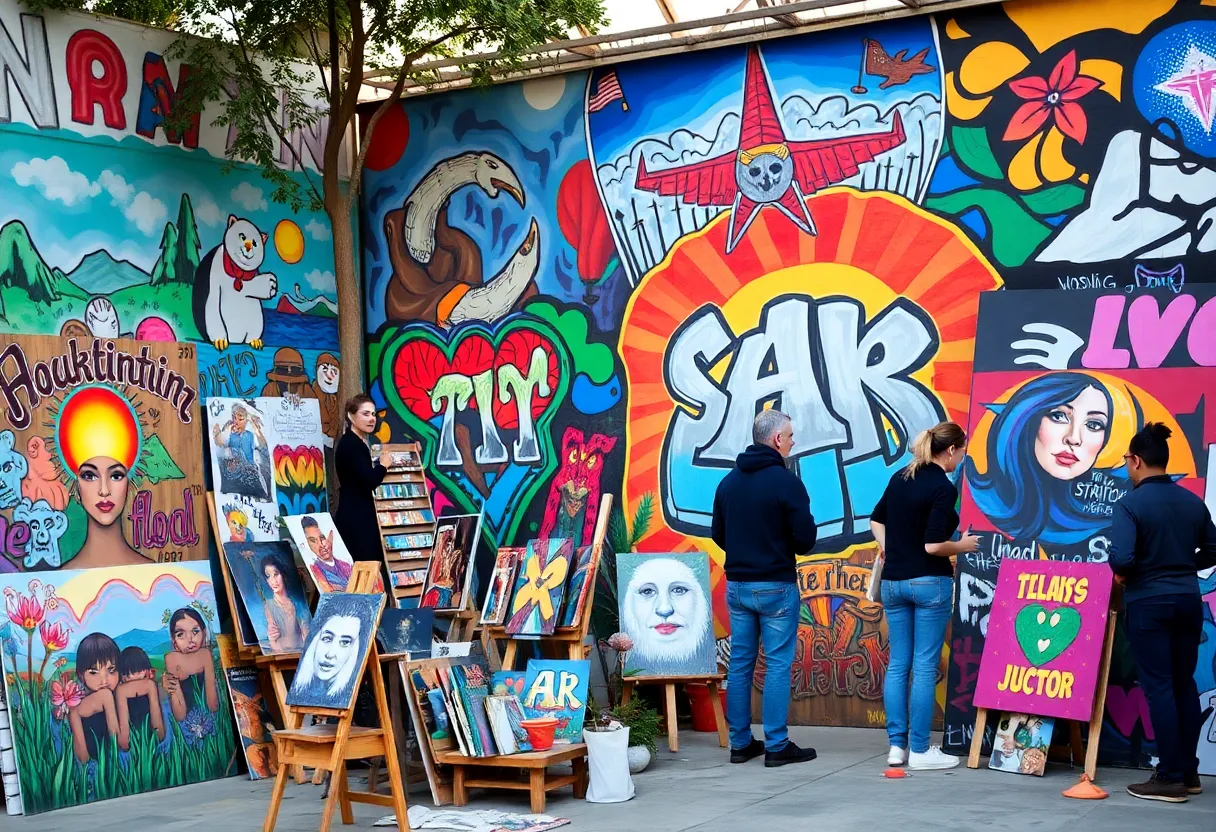 Colorful mural representing San Antonio's arts and culture