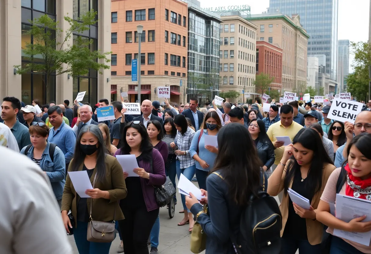Diverse crowd participating in a civic event in San Antonio