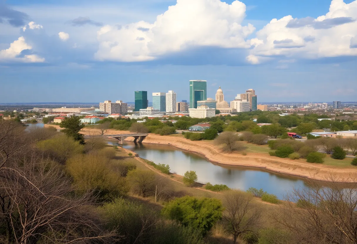 San Antonio skyline with a focus on water scarcity issues
