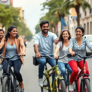 Families riding electric bikes in San Antonio