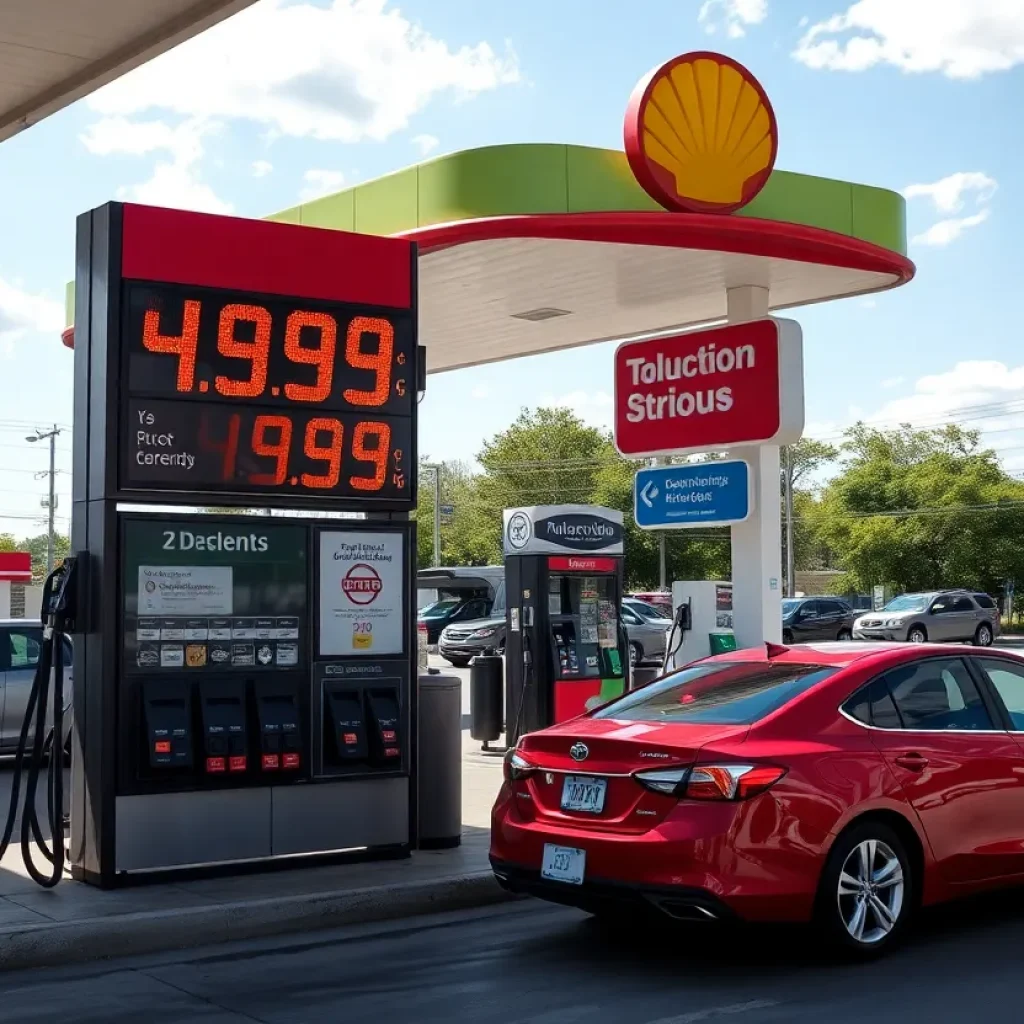 Gas station in San Antonio with falling prices displayed