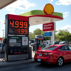 Gas station in San Antonio with falling prices displayed