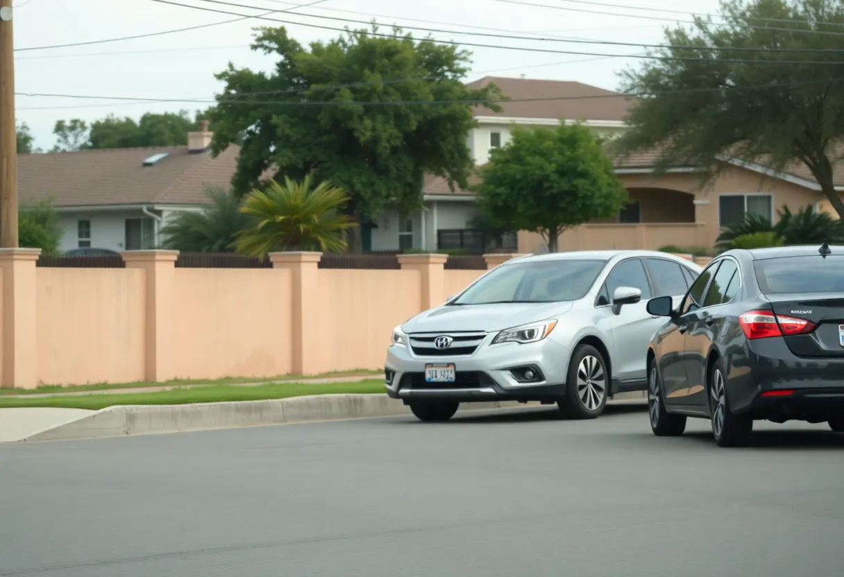 Quiet neighborhood street with parked cars in San Antonio