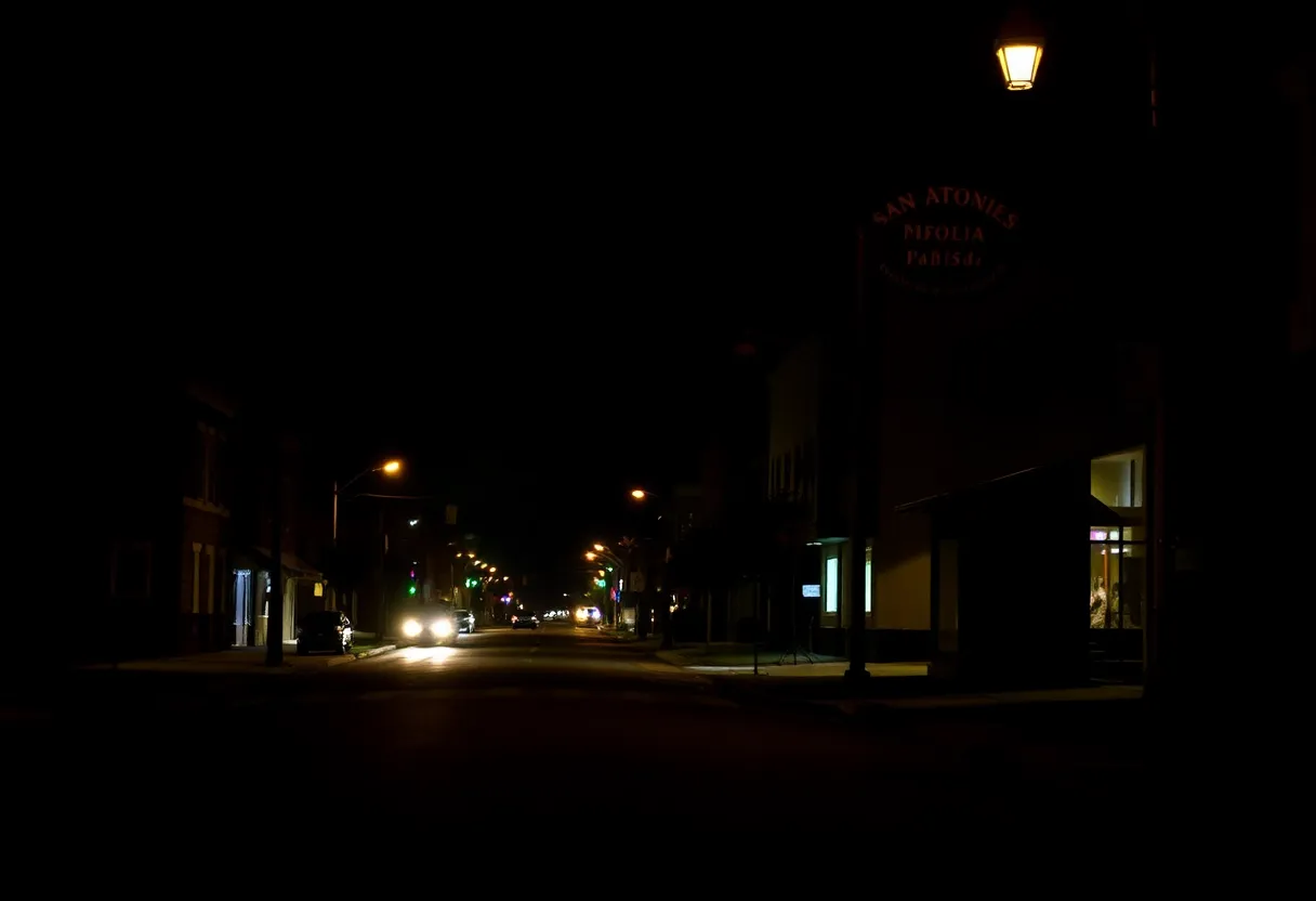 Quiet street in San Antonio at night