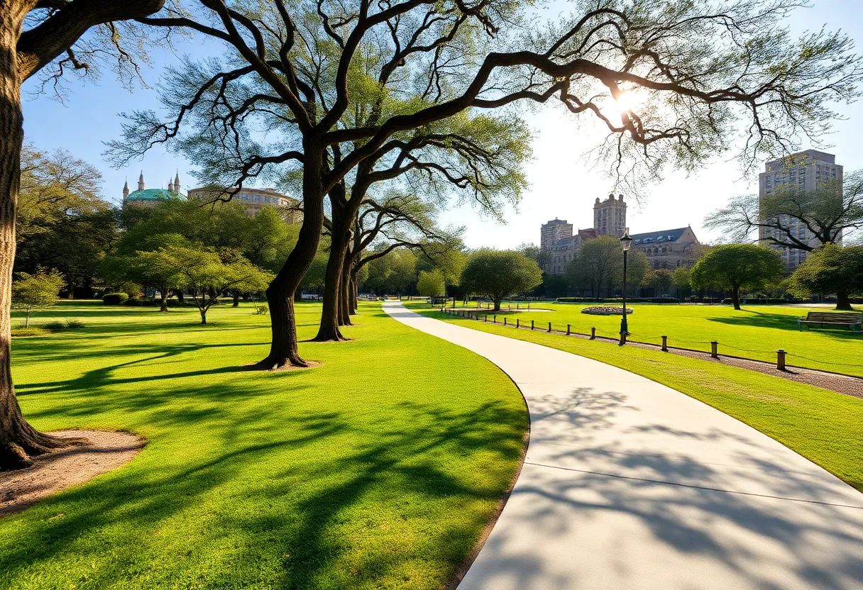 San Antonio park with walking trail, symbolizing fitness and support