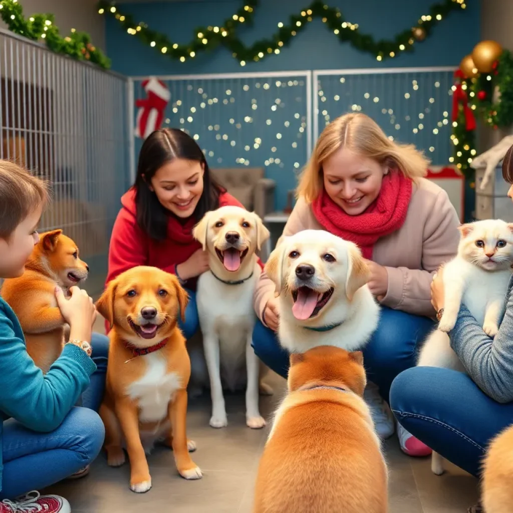 Families adopting pets at a shelter in San Antonio