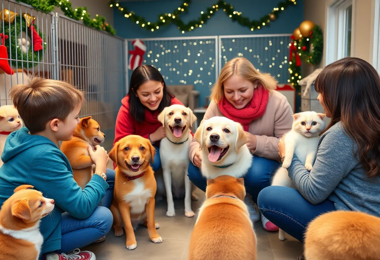 Families adopting pets at a shelter in San Antonio