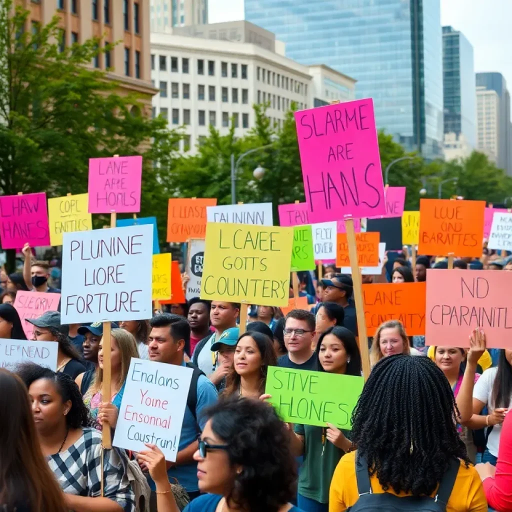 Protesters in San Antonio holding signs during a demonstration