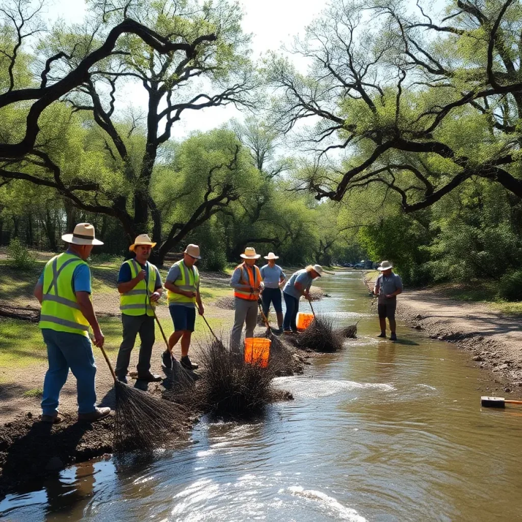 Volunteers participating in the San Antonio river cleanup event.