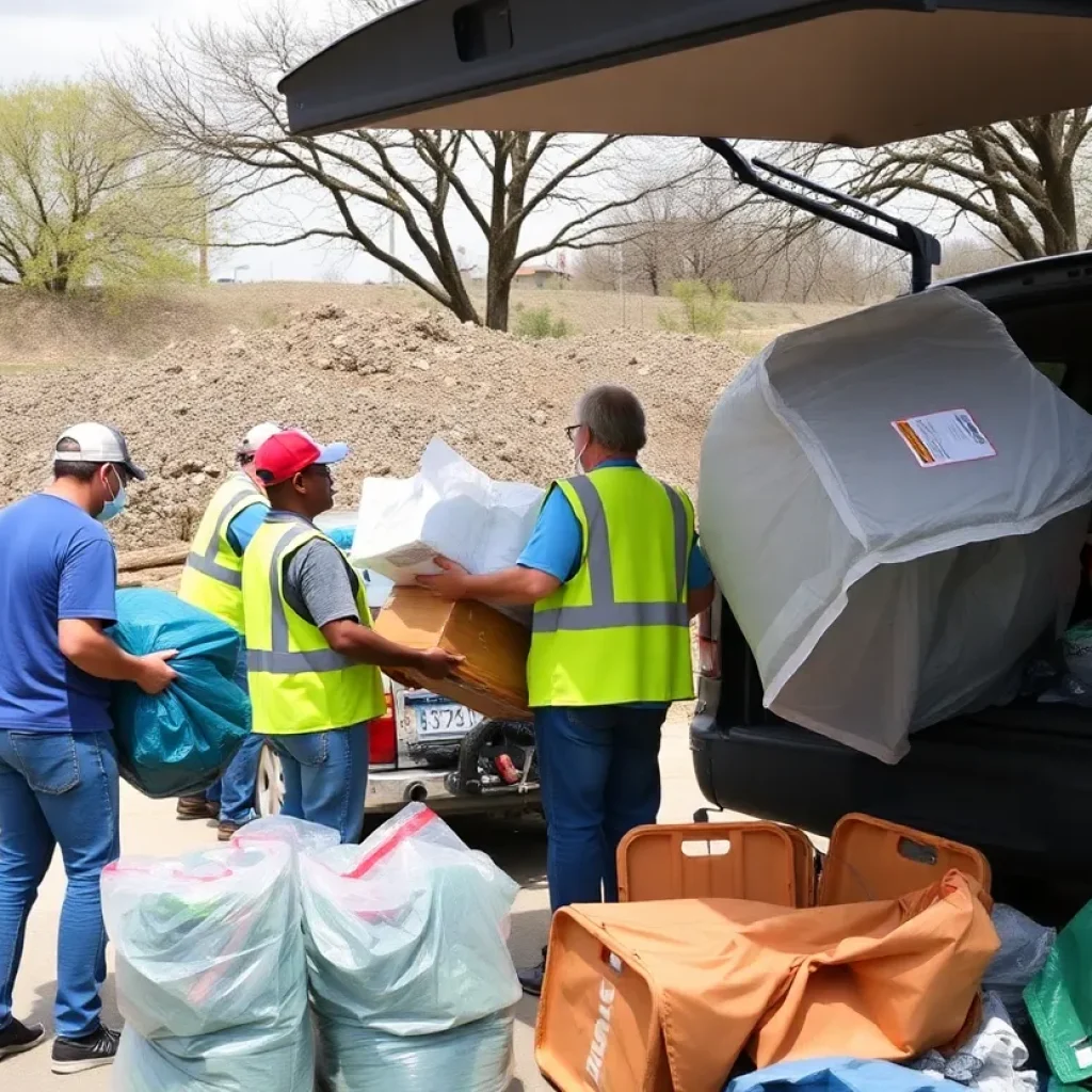 Residents participating in San Antonio Spring Clean-up, loading vehicles with household items.