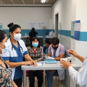 Health professionals at a vaccination clinic in San Antonio.