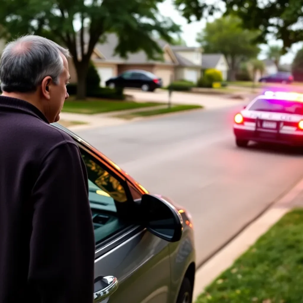 Community member in San Antonio observing a neighborhood car amid police presence