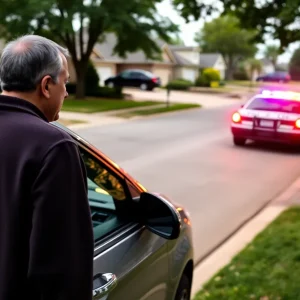 Community member in San Antonio observing a neighborhood car amid police presence