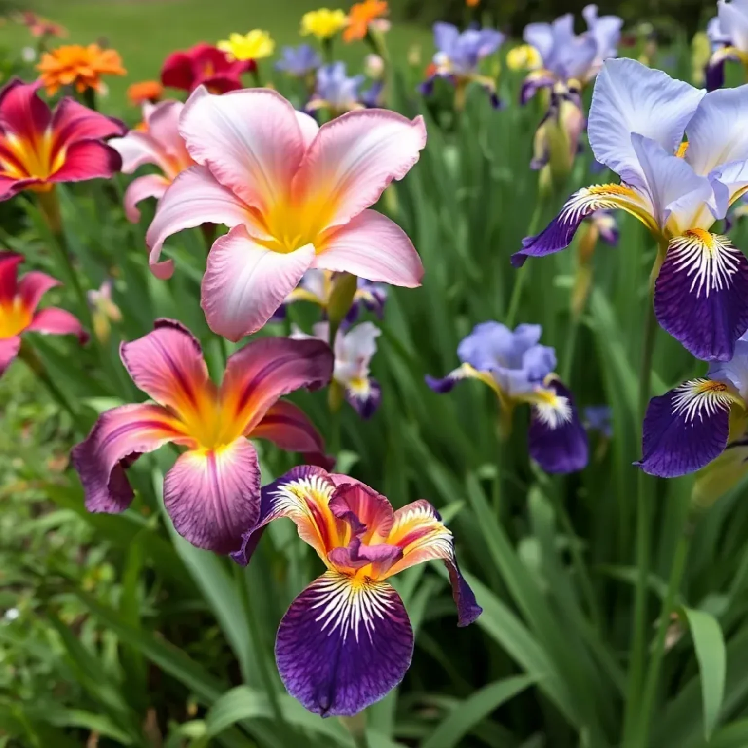 Rain lilies and cemetery irises blooming in a Texas garden after rainfall.