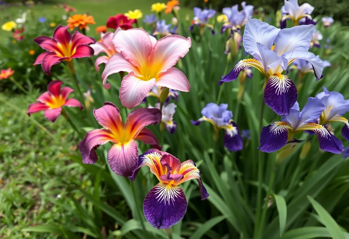 Rain lilies and cemetery irises blooming in a Texas garden after rainfall.