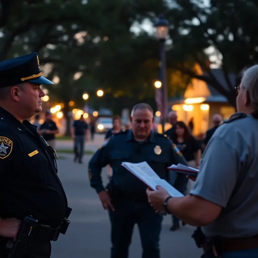 Texas police officers discussing community safety amidst misinformation