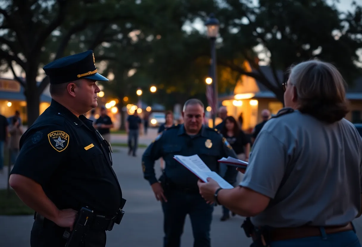 Texas police officers discussing community safety amidst misinformation
