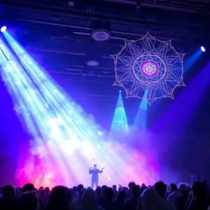 Audience captivated by a spiritual performance.