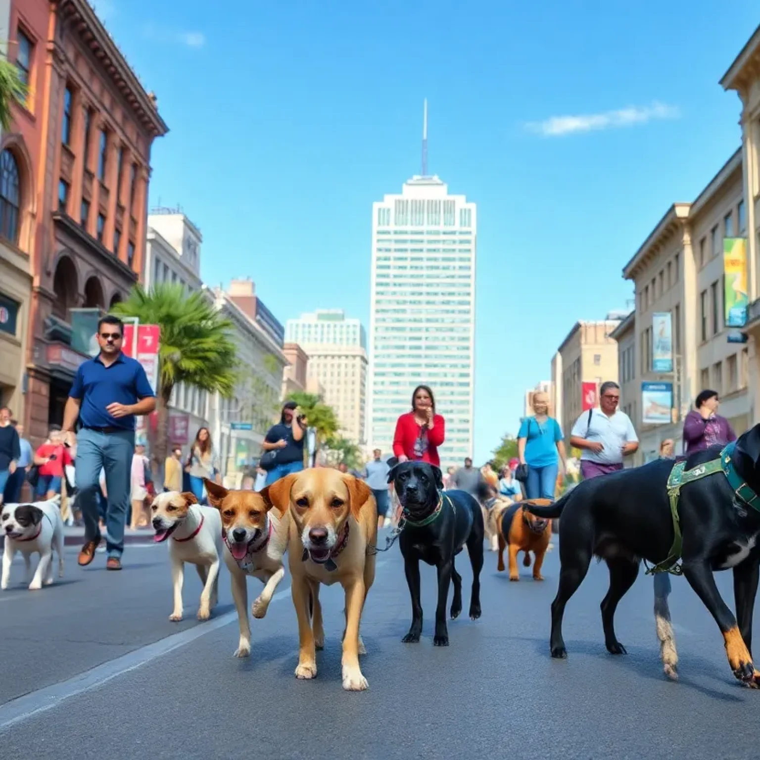 Dogs roaming freely on a San Antonio street