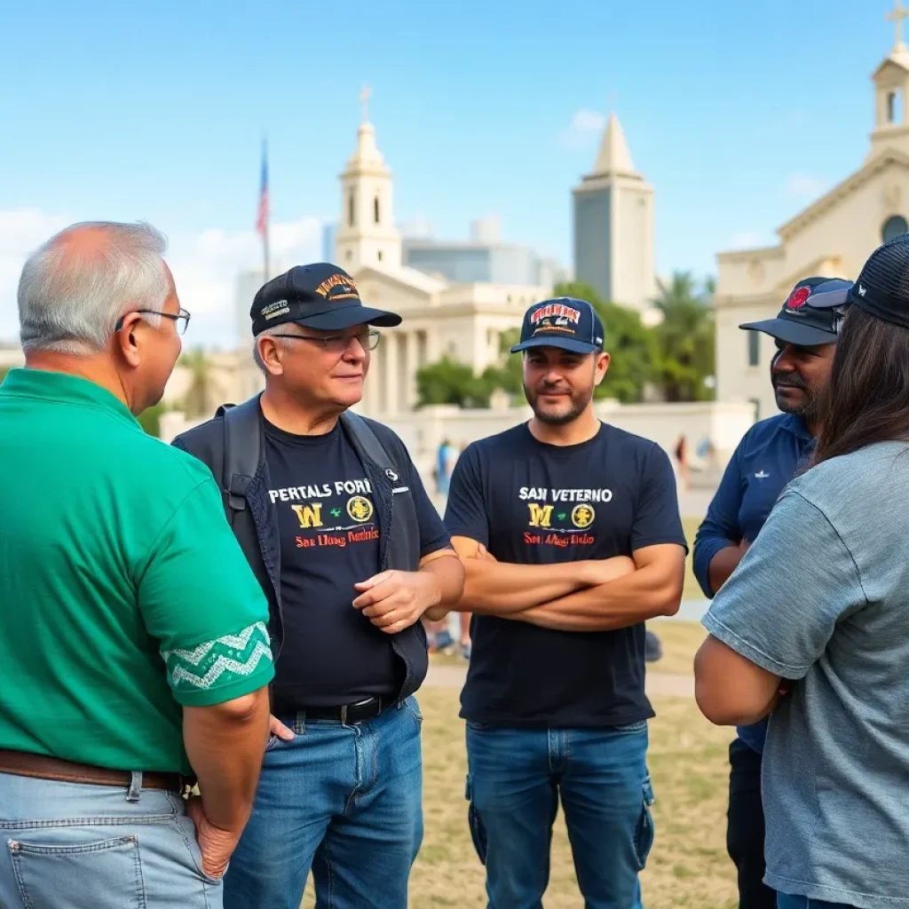 Supportive conversation among veterans focused on mental health awareness.